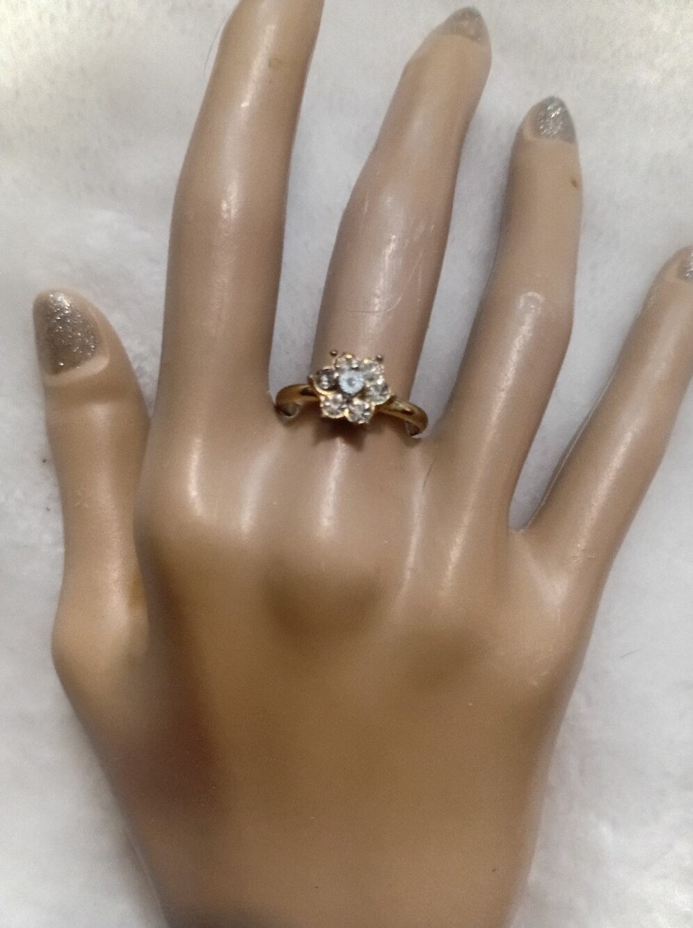 Gold Flower Halo Ring with Clear Faux Stones - Women Jewelry